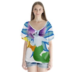 Mermaid Fantasy Undersea Merman V-neck Flutter Sleeve Top by Salman4z