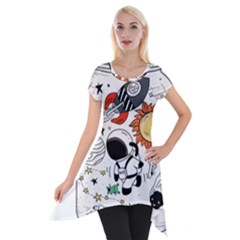 Astronaut Drawing Planet Short Sleeve Side Drop Tunic by Salman4z