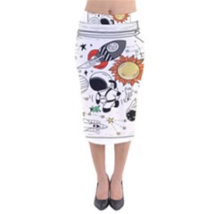 Astronaut Drawing Planet Velvet Midi Pencil Skirt by Salman4z