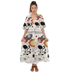 Astronaut Drawing Planet Kimono Sleeve Boho Dress by Salman4z