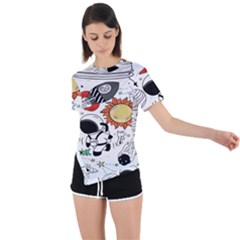 Astronaut Drawing Planet Asymmetrical Short Sleeve Sports Tee by Salman4z