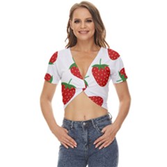 Seamless Pattern Fresh Strawberry Twist Front Crop Top by Salman4z