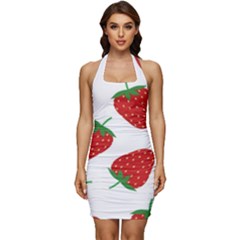 Seamless Pattern Fresh Strawberry Sleeveless Wide Square Neckline Ruched Bodycon Dress by Salman4z