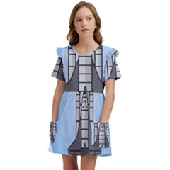 Rocket Shuttle Spaceship Science Kids  Frilly Sleeves Pocket Dress by Salman4z