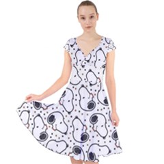 Dog Pattern Cap Sleeve Front Wrap Midi Dress by Salman4z