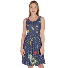 Cat Cosmos Cosmonaut Rocket Knee Length Skater Dress With Pockets by Salman4z