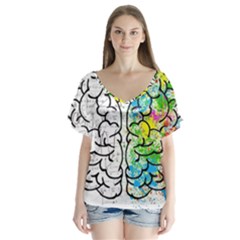 Brain Mind Psychology Idea Drawing V-neck Flutter Sleeve Top by Salman4z