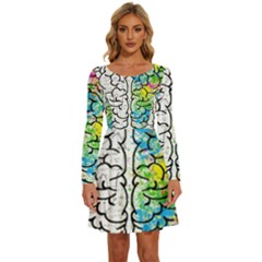 Brain Mind Psychology Idea Drawing Long Sleeve Wide Neck Velvet Dress by Salman4z