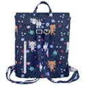 Cute Astronaut Cat With Star Galaxy Elements Seamless Pattern Flap Top Backpack View3