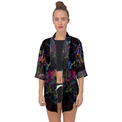 Grunge Paint Splatter Splash Ink Open Front Chiffon Kimono by Salman4z