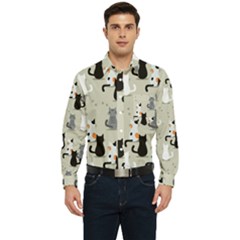 Cute Cat Seamless Pattern Men s Long Sleeve Pocket Shirt  by Salman4z