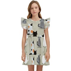 Cute Cat Seamless Pattern Kids  Winged Sleeve Dress by Salman4z