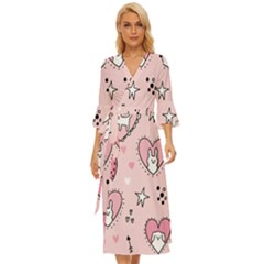 Cartoon Cute Valentines Day Doodle Heart Love Flower Seamless Pattern Vector Midsummer Wrap Dress by Salman4z