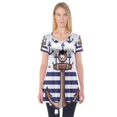 Anchor Background Design Short Sleeve Tunic  by Salman4z