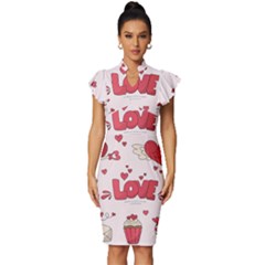 Hand Drawn Valentines Day Element Collection Vintage Frill Sleeve V-neck Bodycon Dress by Salman4z