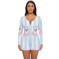 French Bulldog Dog Seamless Pattern Long Sleeve Boyleg Swimsuit by Salman4z