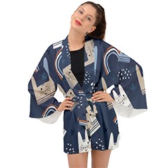 Colorful Cute Cat Seamless Pattern Long Sleeve Kimono by Salman4z