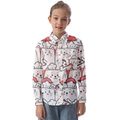 Cute Cat Chef Cooking Seamless Pattern Cartoon Kids  Long Sleeve Shirt by Salman4z