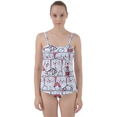 Cute Cat Chef Cooking Seamless Pattern Cartoon Twist Front Tankini Set by Salman4z