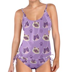 Cute Colorful Cat Kitten With Paw Yarn Ball Seamless Pattern Tankini Set by Salman4z