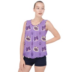 Cute Colorful Cat Kitten With Paw Yarn Ball Seamless Pattern Bubble Hem Chiffon Tank Top by Salman4z