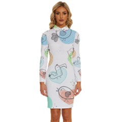 Cartoon Bird Cute Doodle Bird Long Sleeve Shirt Collar Bodycon Dress by Salman4z