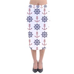 Nautical Seamless Pattern Velvet Midi Pencil Skirt by Salman4z