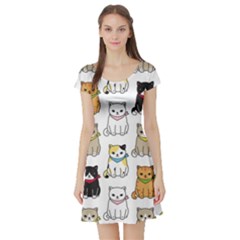 Cat Kitten Seamless Pattern Short Sleeve Skater Dress by Salman4z