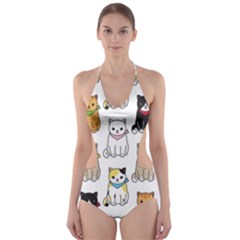 Cat Kitten Seamless Pattern Cut-out One Piece Swimsuit by Salman4z