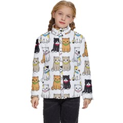 Cat Kitten Seamless Pattern Kids  Puffer Bubble Jacket Coat by Salman4z