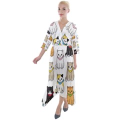 Cat Kitten Seamless Pattern Quarter Sleeve Wrap Front Maxi Dress by Salman4z