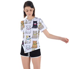 Cat Kitten Seamless Pattern Asymmetrical Short Sleeve Sports Tee by Salman4z