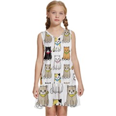 Cat Kitten Seamless Pattern Kids  Sleeveless Tiered Mini Dress by Salman4z