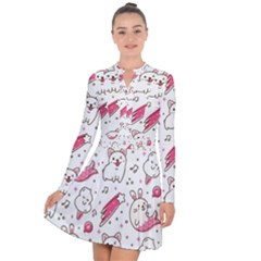 Cute Animal Seamless Pattern Kawaii Doodle Style Long Sleeve Panel Dress by Salman4z