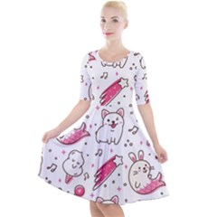 Cute Animal Seamless Pattern Kawaii Doodle Style Quarter Sleeve A-line Dress by Salman4z