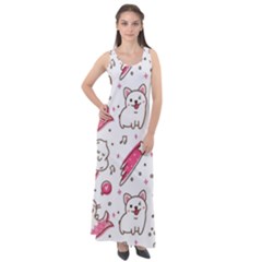 Cute Animal Seamless Pattern Kawaii Doodle Style Sleeveless Velour Maxi Dress by Salman4z