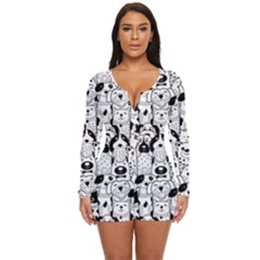 Seamless-pattern-with-black-white-doodle-dogs Long Sleeve Boyleg Swimsuit by Salman4z