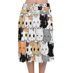 Cute-cat-kitten-cartoon-doodle-seamless-pattern Velvet Flared Midi Skirt by Salman4z