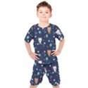 Cute-astronaut-cat-with-star-galaxy-elements-seamless-pattern Kids  Tee and Shorts Set View1