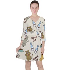 Happy-cats-pattern-background Quarter Sleeve Ruffle Waist Dress by Salman4z