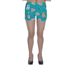 Seamless-pattern-cute-cat-cartoon-with-hand-drawn-style Skinny Shorts by Salman4z