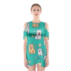 Seamless-pattern-cute-cat-cartoon-with-hand-drawn-style Shoulder Cutout One Piece Dress by Salman4z