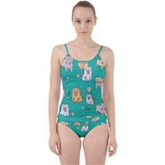 Seamless-pattern-cute-cat-cartoon-with-hand-drawn-style Cut Out Top Tankini Set by Salman4z