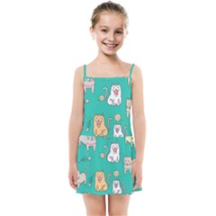 Seamless-pattern-cute-cat-cartoon-with-hand-drawn-style Kids  Summer Sun Dress by Salman4z