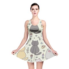 Funny Cartoon Cats Seamless Pattern Reversible Skater Dress by Salman4z