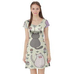 Funny Cartoon Cats Seamless Pattern Short Sleeve Skater Dress by Salman4z