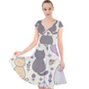 Funny Cartoon Cats Seamless Pattern Cap Sleeve Front Wrap Midi Dress View1