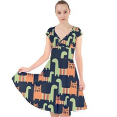 Seamless-pattern-with-cats Cap Sleeve Front Wrap Midi Dress by Salman4z