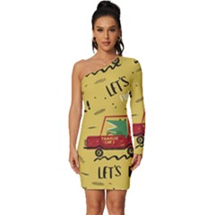 Childish-seamless-pattern-with-dino-driver Long Sleeve One Shoulder Mini Dress by Salman4z