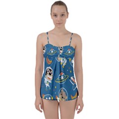 Seamless-pattern-funny-astronaut-outer-space-transportation Babydoll Tankini Set by Salman4z